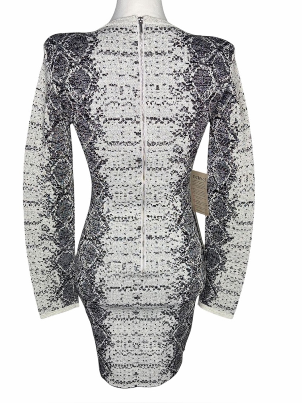 bebe Gray & White Snake-Print Long Sleeve V-Neck Bodycon Dress Size S - Picture 3 of 15